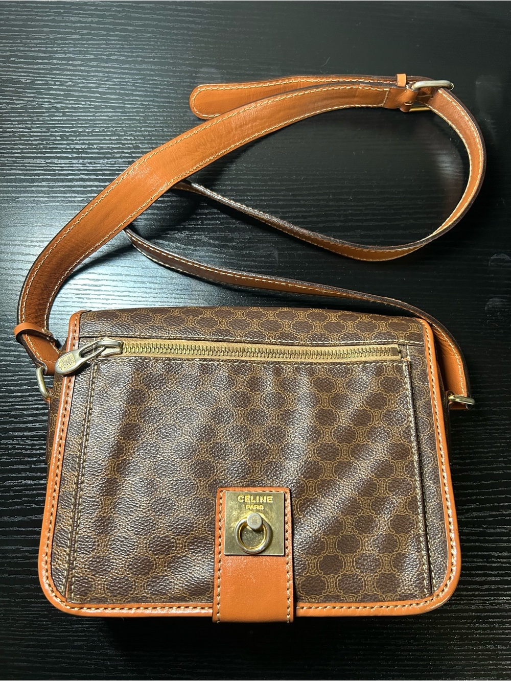 Celine Vintage Monogram Leather Crossbody Bag